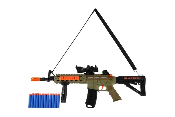 Fusil mitrailleur avec balles en mousse + 12 balles en plastique 60cm à piles avec lumière, son dans une boîte 65x27x6cm