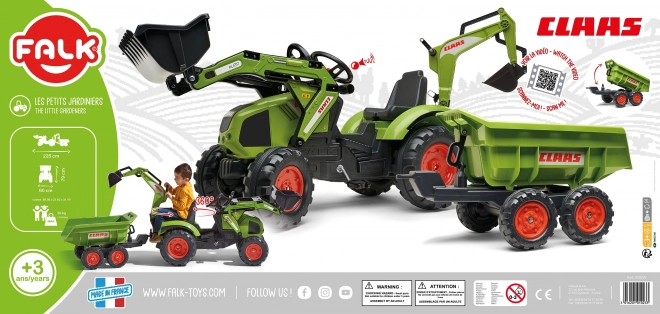 Pedal Tractor Claas Axos - with front and rear loader + trailer