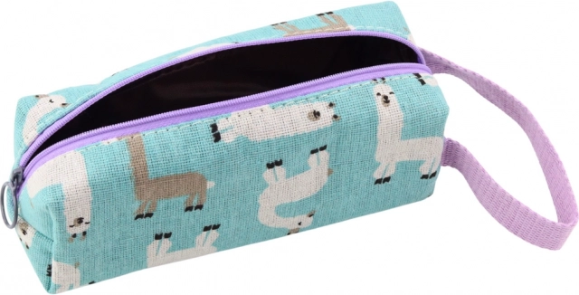 School pencil case with blue llamas