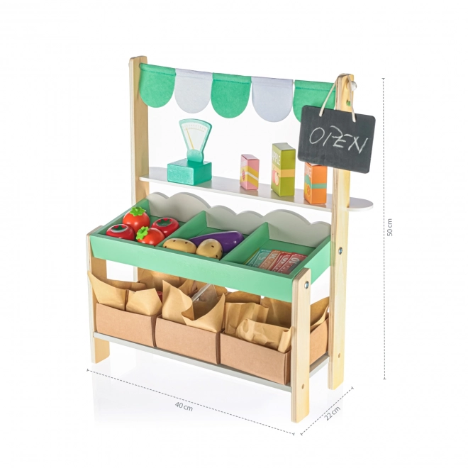 Wooden Market Stall with Fruits and Vegetables for Children