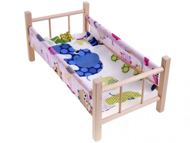 wooden doll bed with bedding set