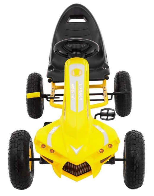 Pedal Go-Kart Champion for Kids 3+ Yellow with Inflatable Tires, Adjustable Seat and Hand Brake