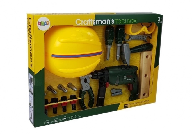 Young Handyman Drill Set with Safety Helmet and Goggles