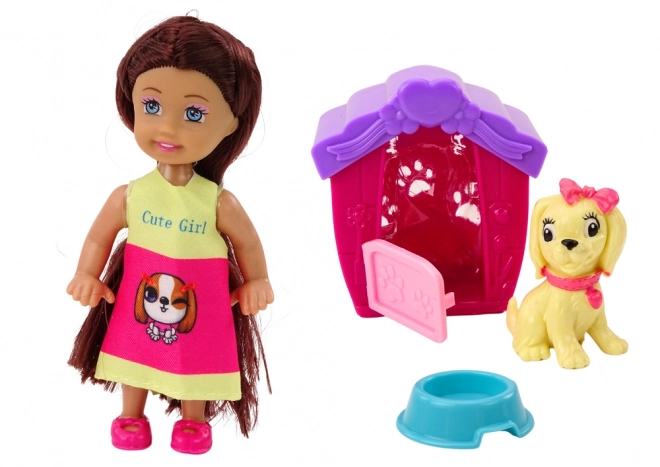 Mini Doll with Long Hair and Pet Doghouse