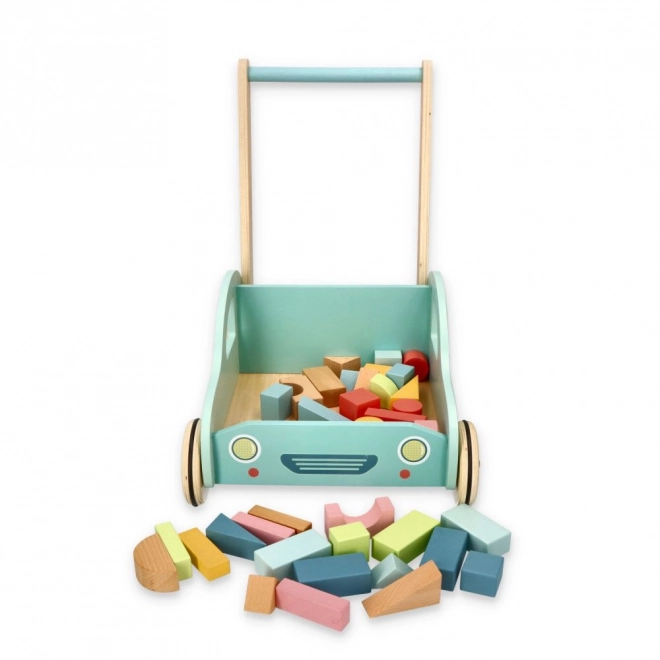 Wooden Push Cart with Blocks