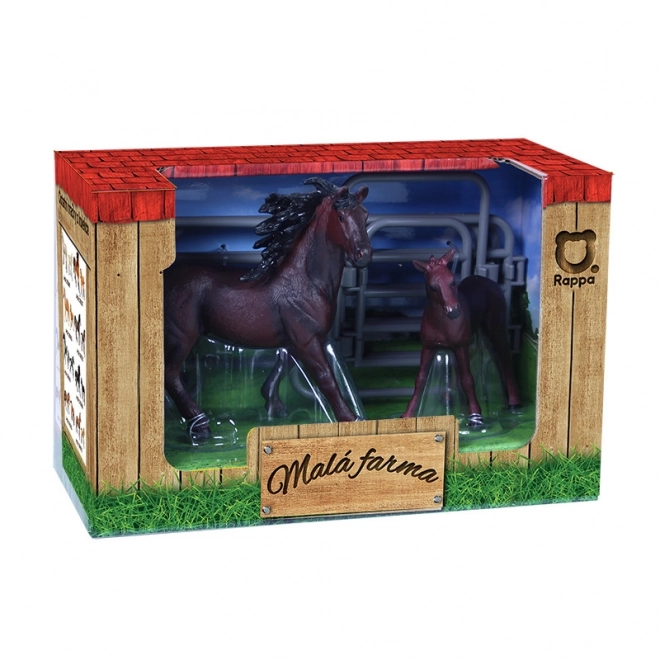 Dark Brown Horse and Foal Set with Black Mane