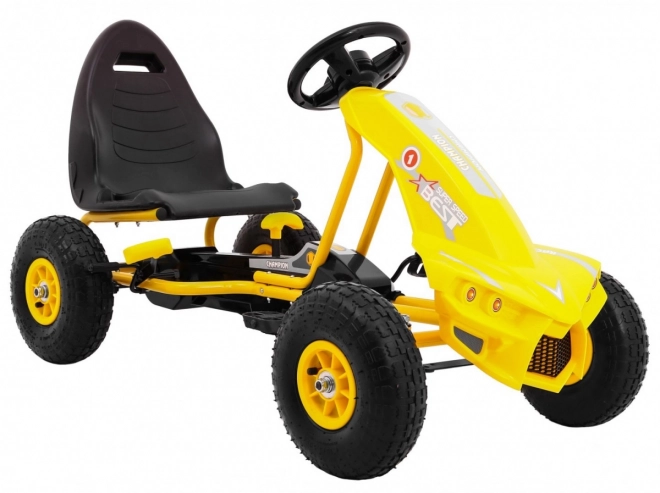 Pedal Go-Kart Champion for Kids 3+ Yellow with Inflatable Tires, Adjustable Seat and Hand Brake