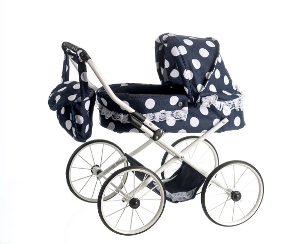 Doll Stroller Retro Black with Polka Dots and Lace