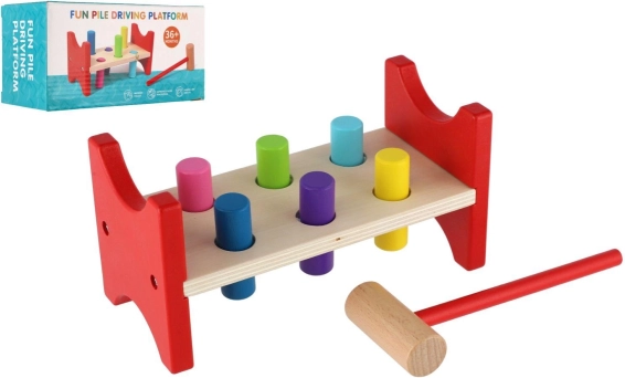 Wooden pounding bench with hammer for motor skills development