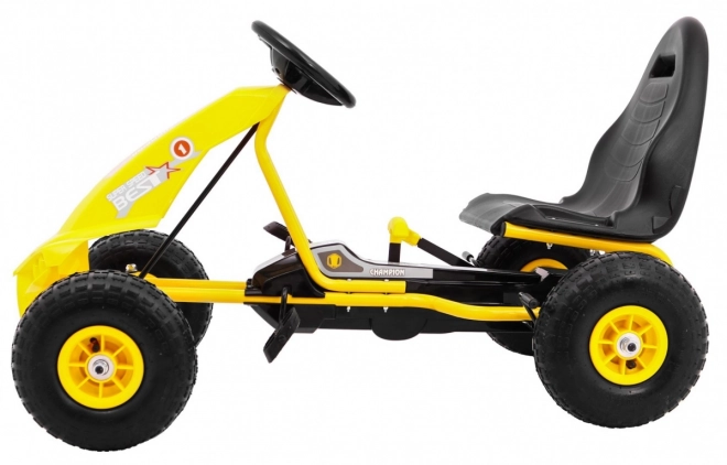 Pedal Go-Kart Champion for Kids 3+ Yellow with Inflatable Tires, Adjustable Seat and Hand Brake