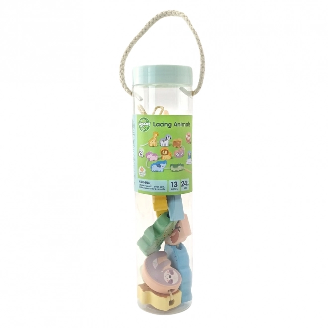 WOOPIE GREEN drewniany zestaw nawlekane ZOO Montessori 13 części