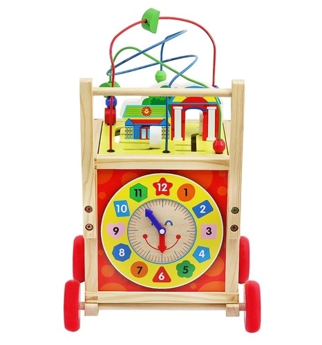 Wooden Push Walker and Educational Cube for Kids