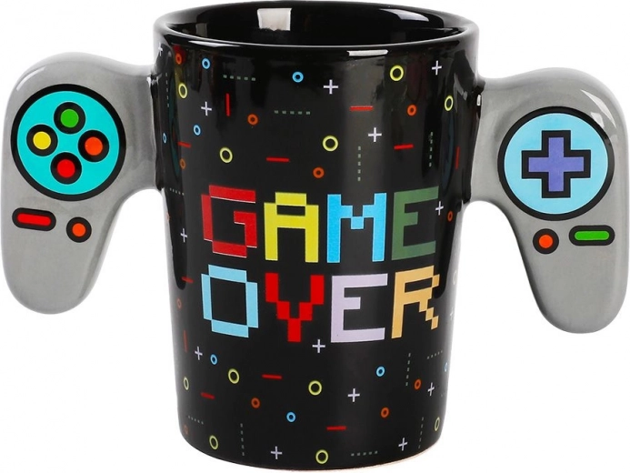Bold GAME OVER text and retro gaming motifs