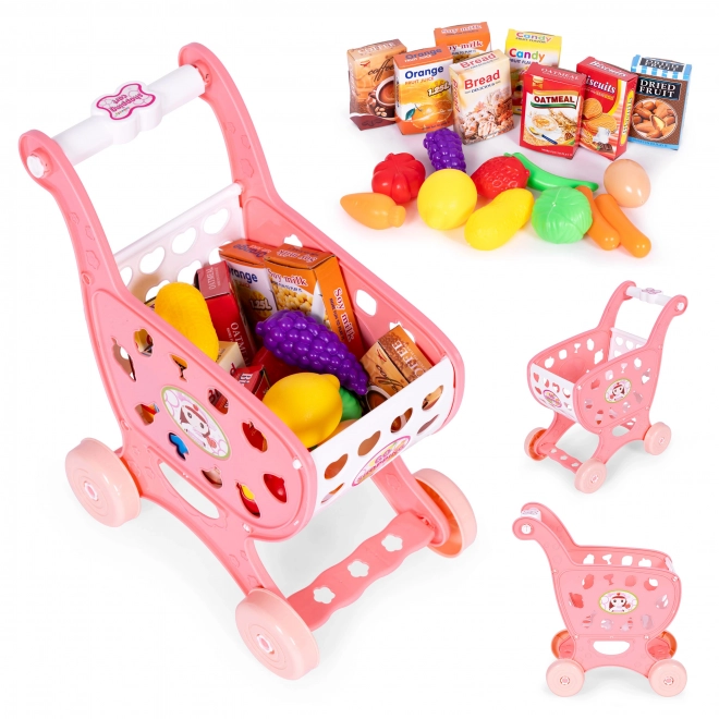 Pink Children's Play Shopping Cart with Accessories