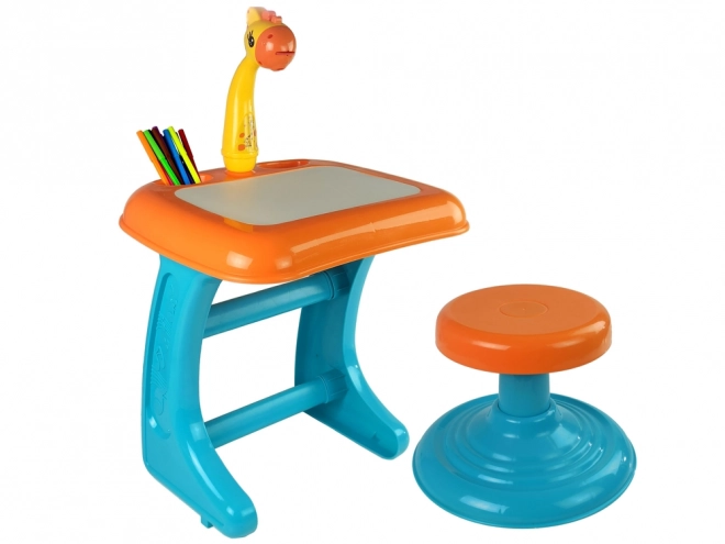 Drawing Table with Projector and Chair Set in Orange