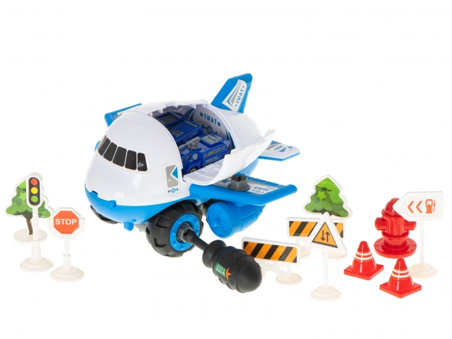 Police Transporter Airplane with Cars and Accessories Set