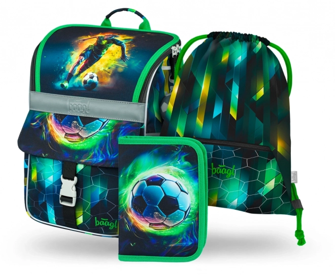 School Backpack Zippy Football Player Set: Backpack, Pencil Case, Shoe Bag