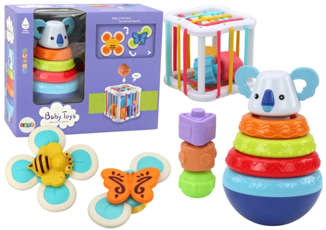 Sensory Toy Set with Koala Stacking Tower, Educational Cube and Spinners