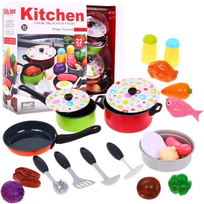 Colorful Cooking Set for Kids with Pots and Toy Food