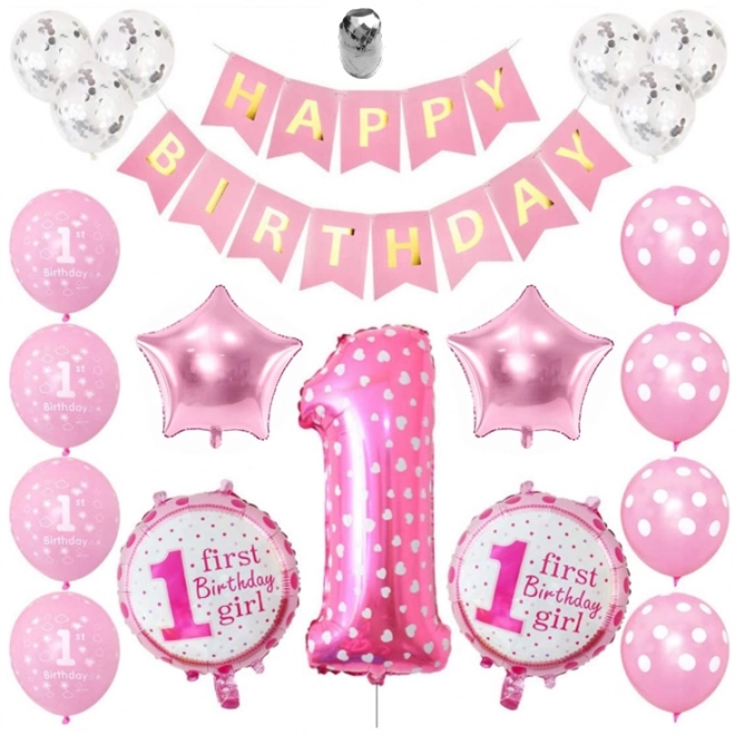 Set of Pink Birthday Balloons for Girls