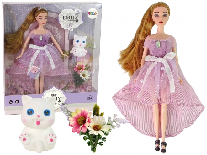 Emily Long Hair Doll with White Kitten