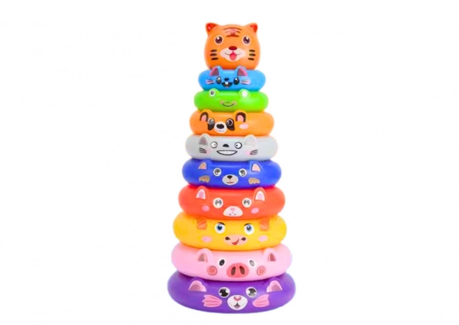 Colorful Ring Stacking Pyramid with Animal Stickers