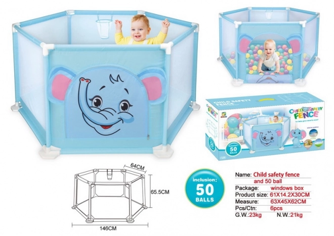 Playpen with Elephant and Balls