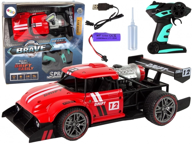 Remote Control Sports Car with Steam Effect - Red