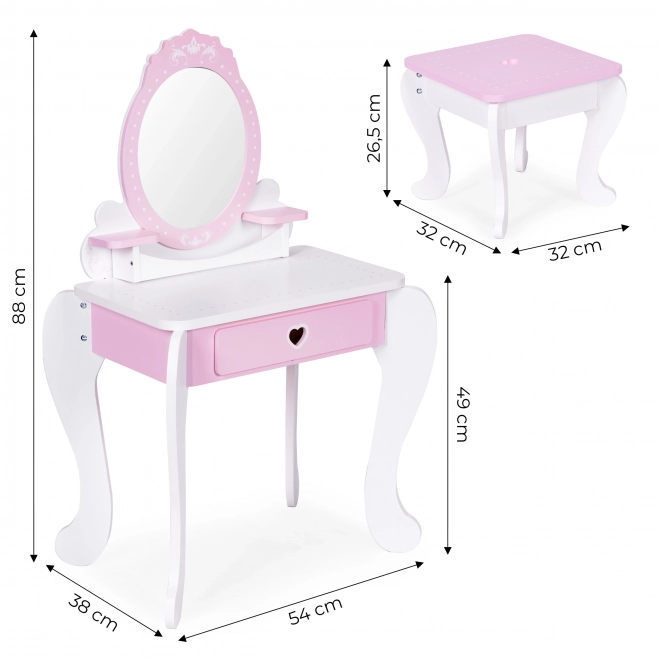 Large Toy Vanity for Kids with Mirror and Stool Set