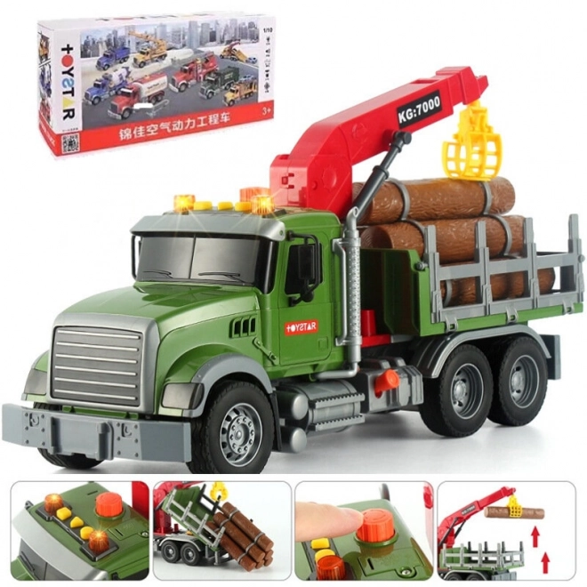 Wood Transport Truck with Crane and Lights