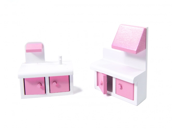 wooden dollhouse with pink LED lights