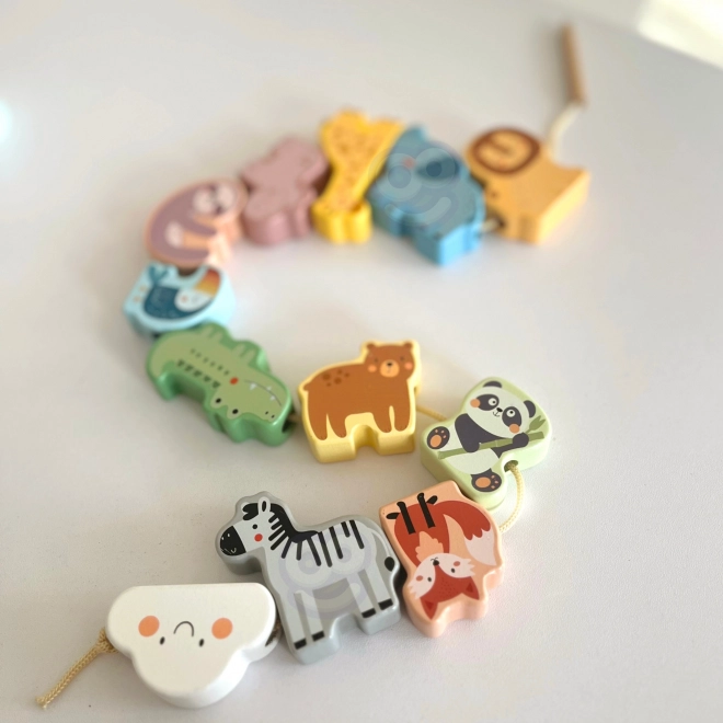 WOOPIE GREEN drewniany zestaw nawlekane ZOO Montessori 13 części