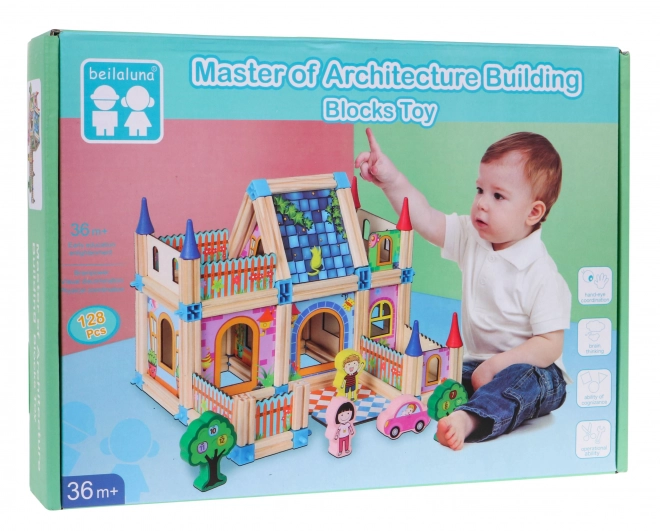 Colorful Wooden Building Blocks for Kids 128 Pieces