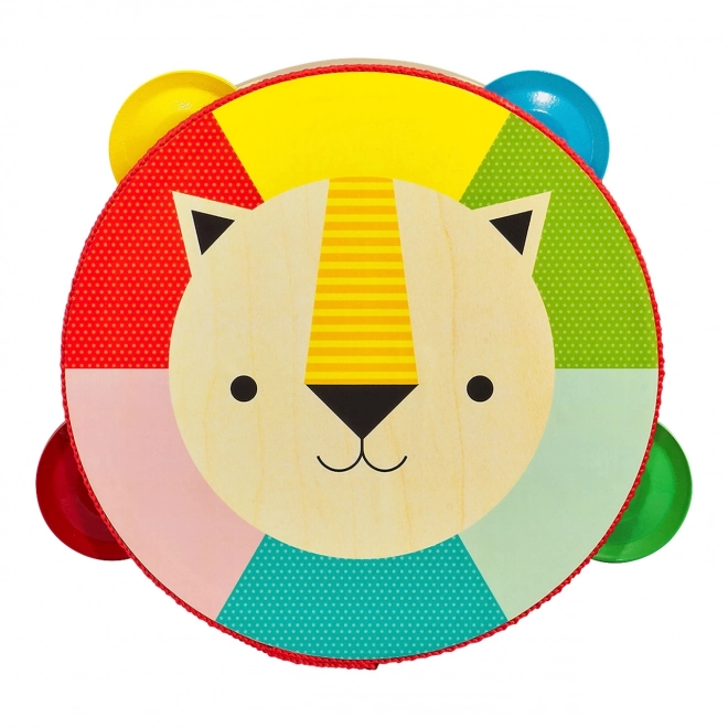 Wooden Tambourine with Rainbow Lion Design