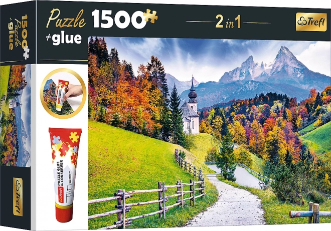 Trefl 2-in-1 Puzzle Set Church of Maria Gern, Bavaria 1500 Pieces with Glue