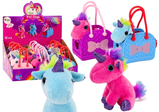 Plush Unicorn in Rubber Bag with Colorful Mane