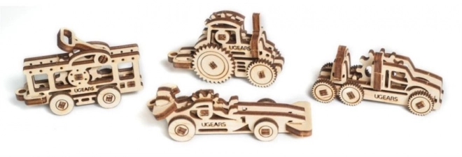 Ugears 3D Wooden Mechanical Puzzle - 4 Vehicle Charms