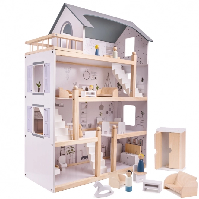 Wooden Dollhouse with Furniture