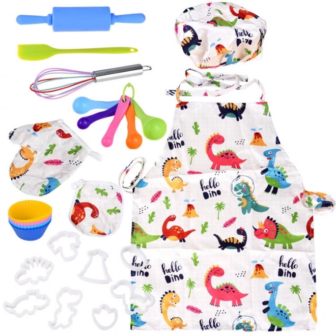 Kids Dinosaur Apron Set with Baking Molds