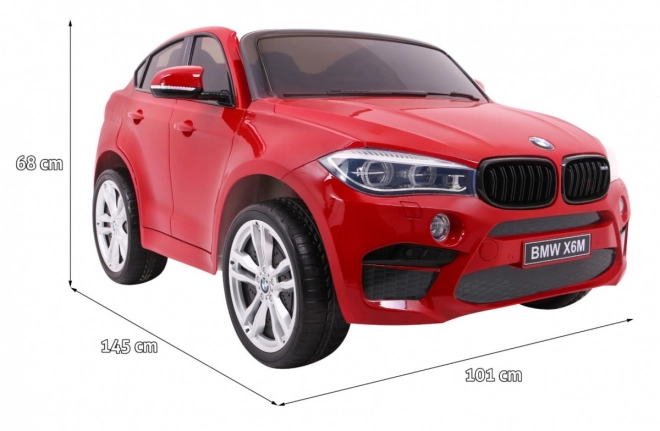 BMW X6M XXL pro 2 děti Červený lak + dálkové ovládání + eko kůže + bezpečnostní pásy + pomalý rozjezd + MP3 + LED