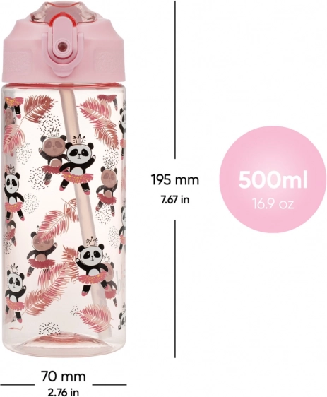 Rosa Kinder-Trinkflasche mit Strohhalm Panda 500 ml