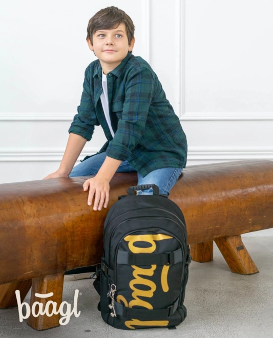 Baagl Skate Gold School Backpack Set