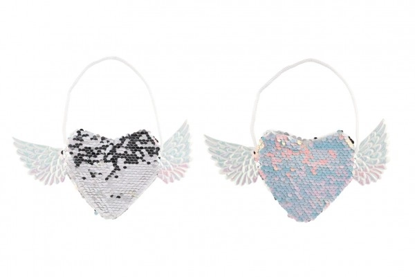 Heart-Shaped Sequin Flip Bag with Wings