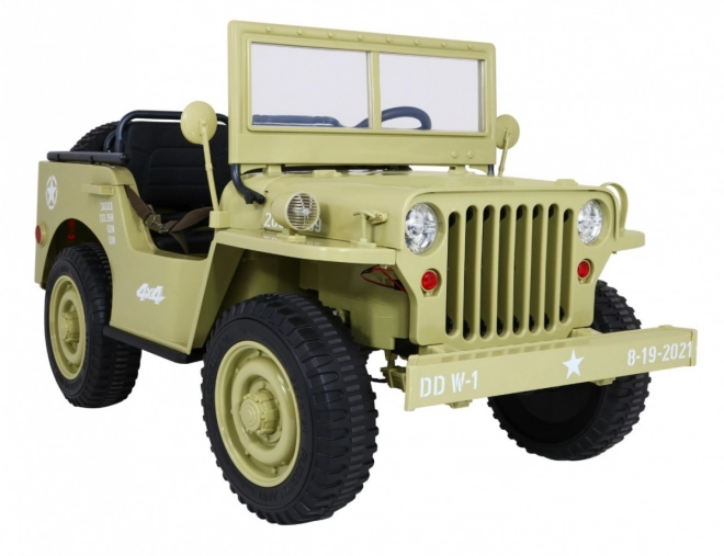 Retro vojenské auto pro 3 děti Matcha + pohon 4x4 + úložné prostory + EVA + pomalý start + MP3 LED