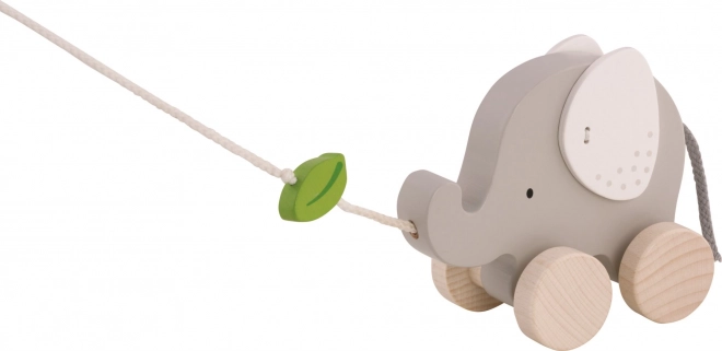 Wooden Pull Elephant Toy with Leaf