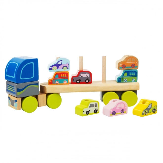 Wooden Truck and Car Trailer Set