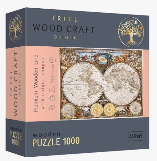 Drevené obojstranné puzzle Antická mapa sveta 1000 dielikov