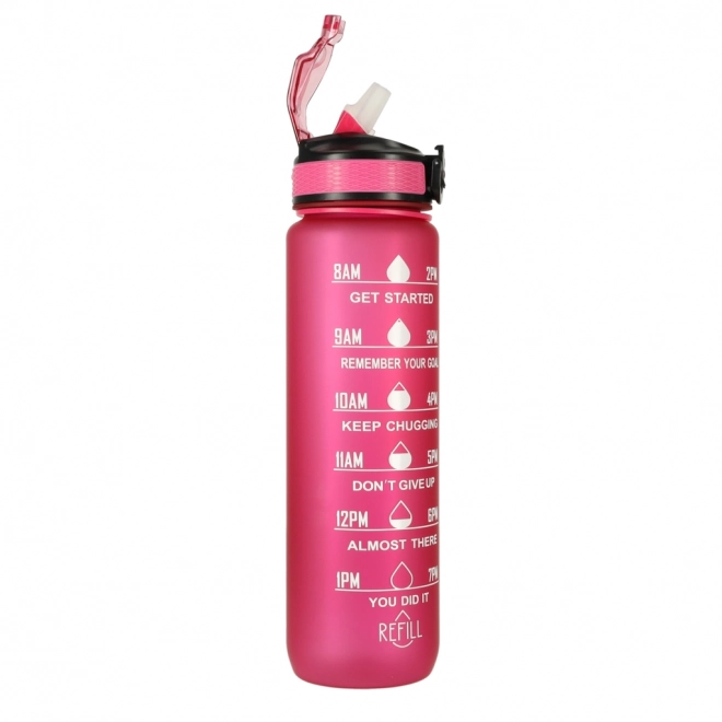 Motivational Pink Water Bottle with Straw and Handle - 1L