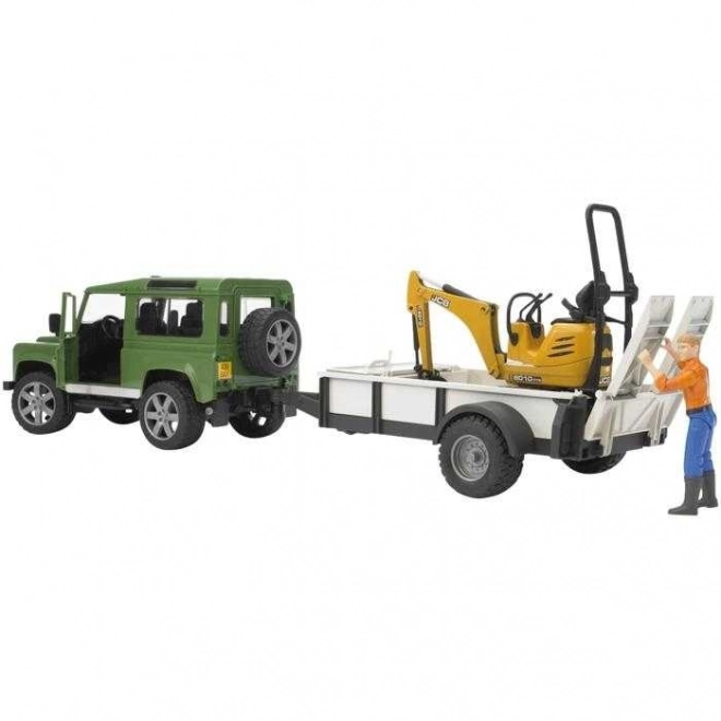 Bruder Land Rover with Trailer and JCB Mini Excavator