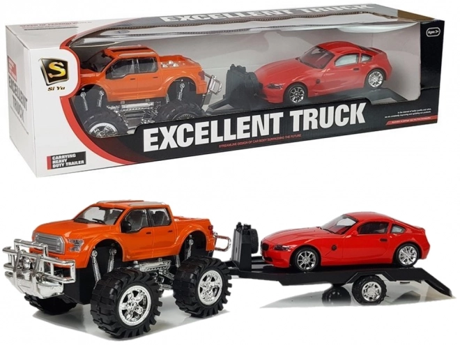 Orange Monster Truck and Red BMW Vehicle Set